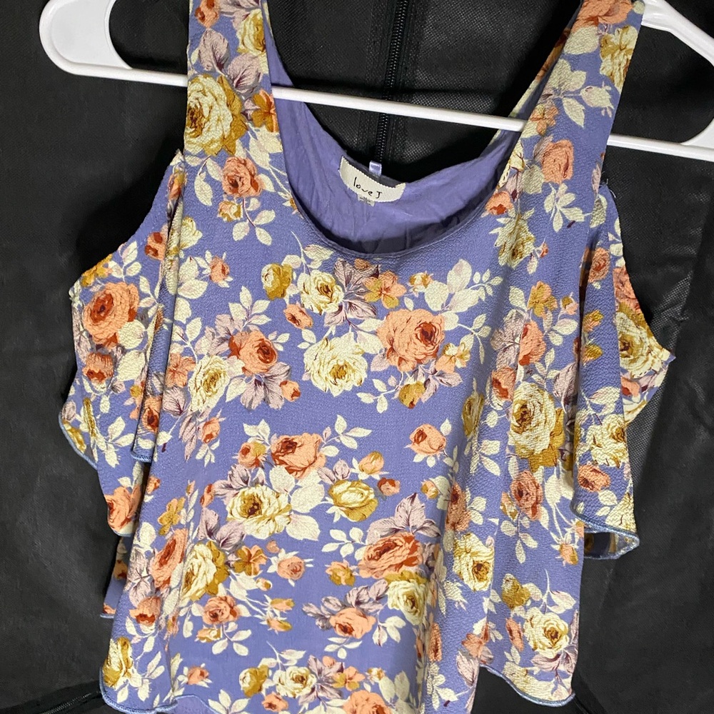 Floral Sleeveless Top - Blue and Yellow